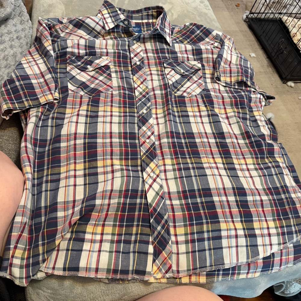 Wrangler Western Shirt Mens XL Plaid Pearl Snap Short Sleeve
